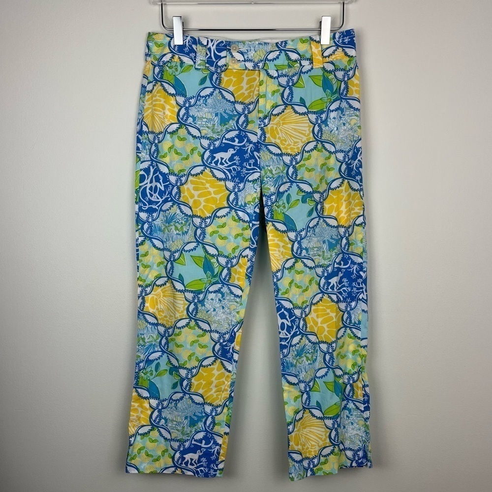 LILLY PULITZER Blue Yellow Lemon Monkey Pants 4